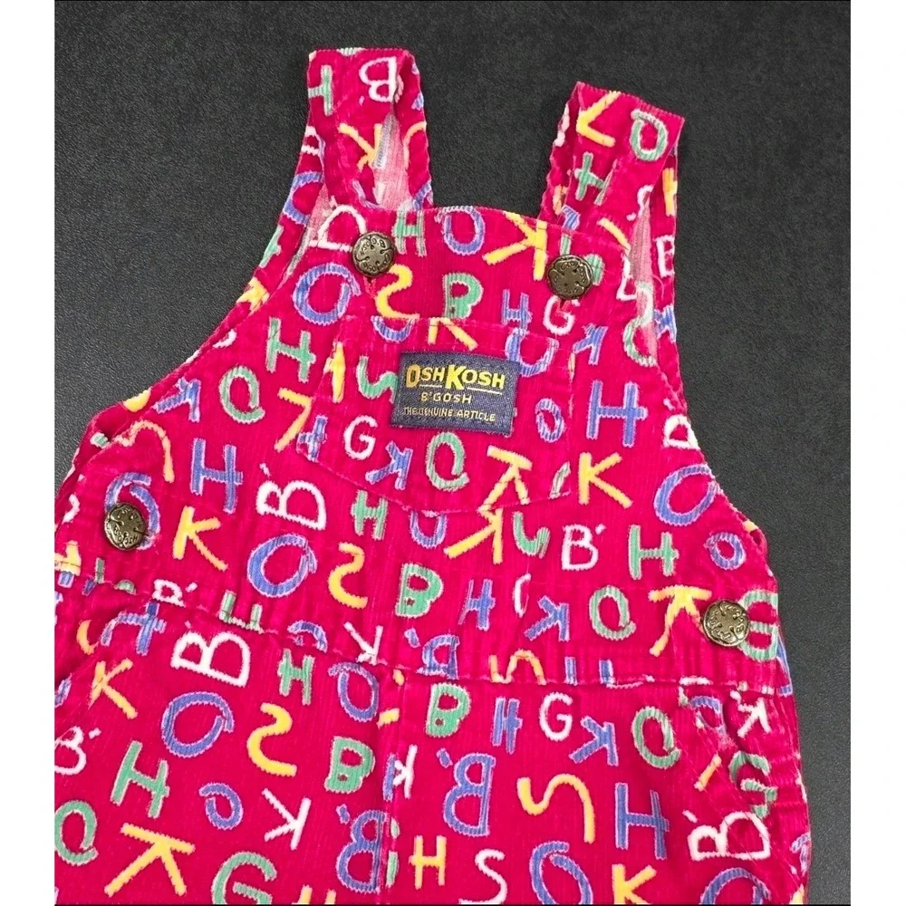 Vintage OshKosh Bgosh Maroon Alphabet Corduroy Footed Overalls Vestbak USA 3-6M